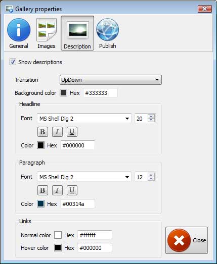 Description window : flash generator for 3d product