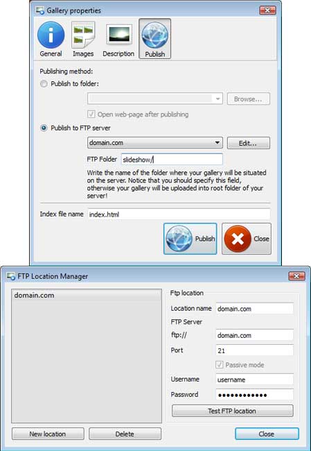 Publish to FTP : play flash drive pictures as